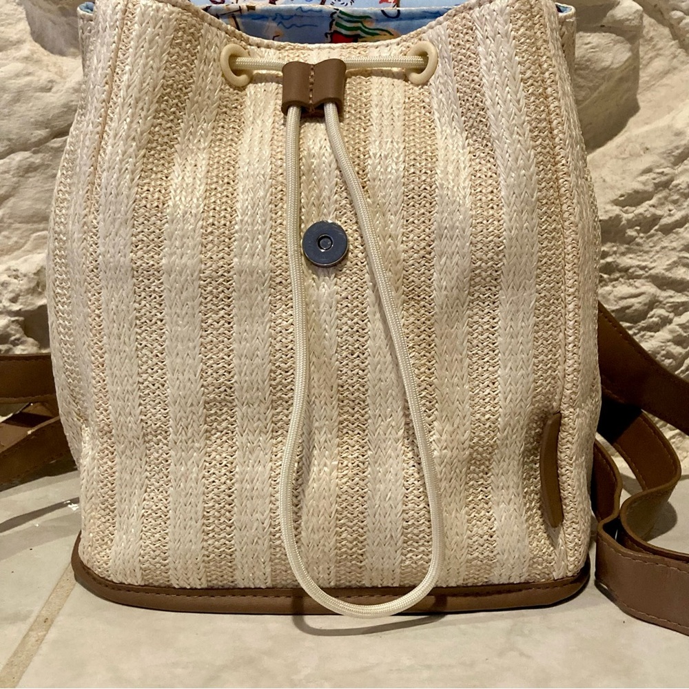 Vera Bradley Cream Striped Canvas Backpack with Navy Anchor Embroidery - Picture 3 of 16